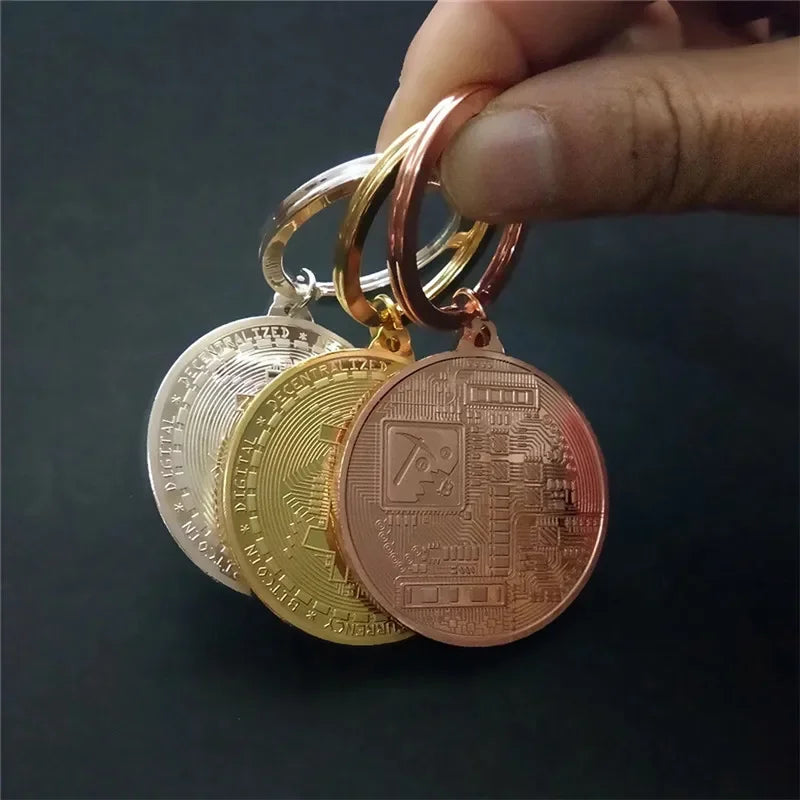 Gold & Silver Plated Bitcoin Collectible Coin Keychain - Stylish Crypto Gift