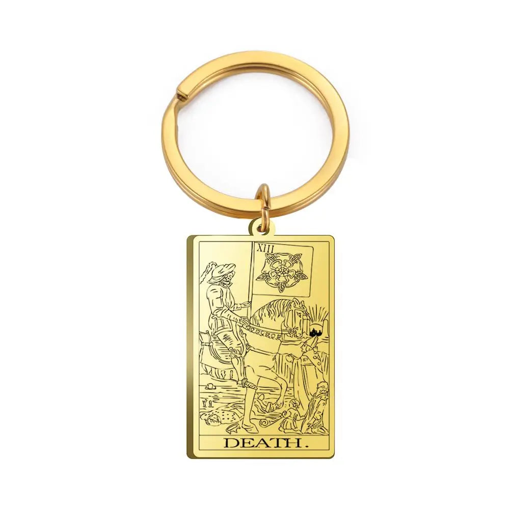 Tarot Card Keychain – Stainless Steel Gold & Silver | Major Arcana Mystical Symbol Charm
