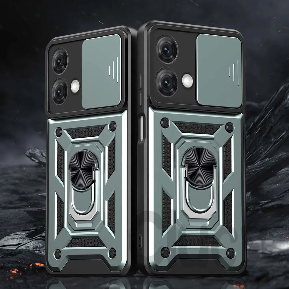 Rugged-Durable & Dependable Moto Phone Cases | Heavy Protection With Finger Ring Support & Camera Privacy Slide