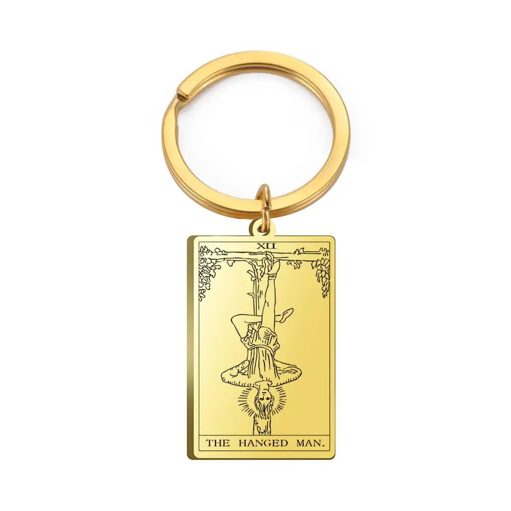 Tarot Card Keychain – Stainless Steel Gold & Silver | Major Arcana Mystical Symbol Charm