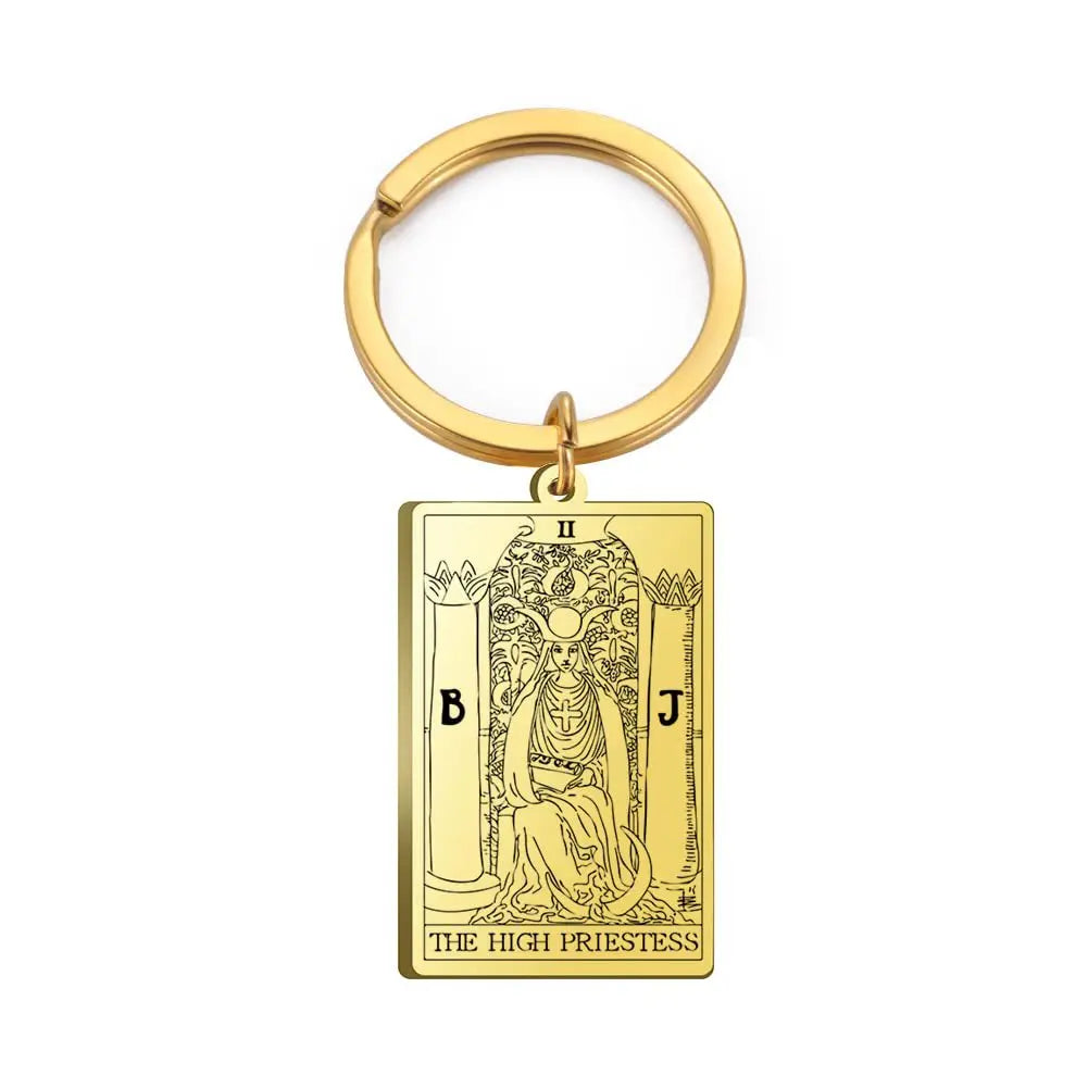 Tarot Card Keychain – Stainless Steel Gold & Silver | Major Arcana Mystical Symbol Charm