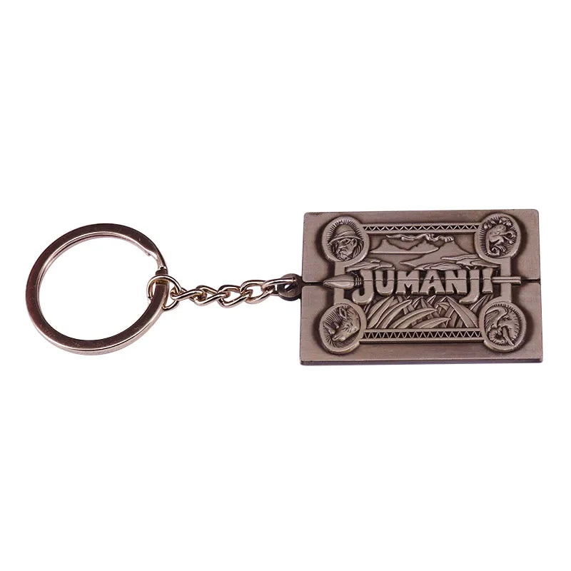 Bronze 'Jumanji' keychain on a white background