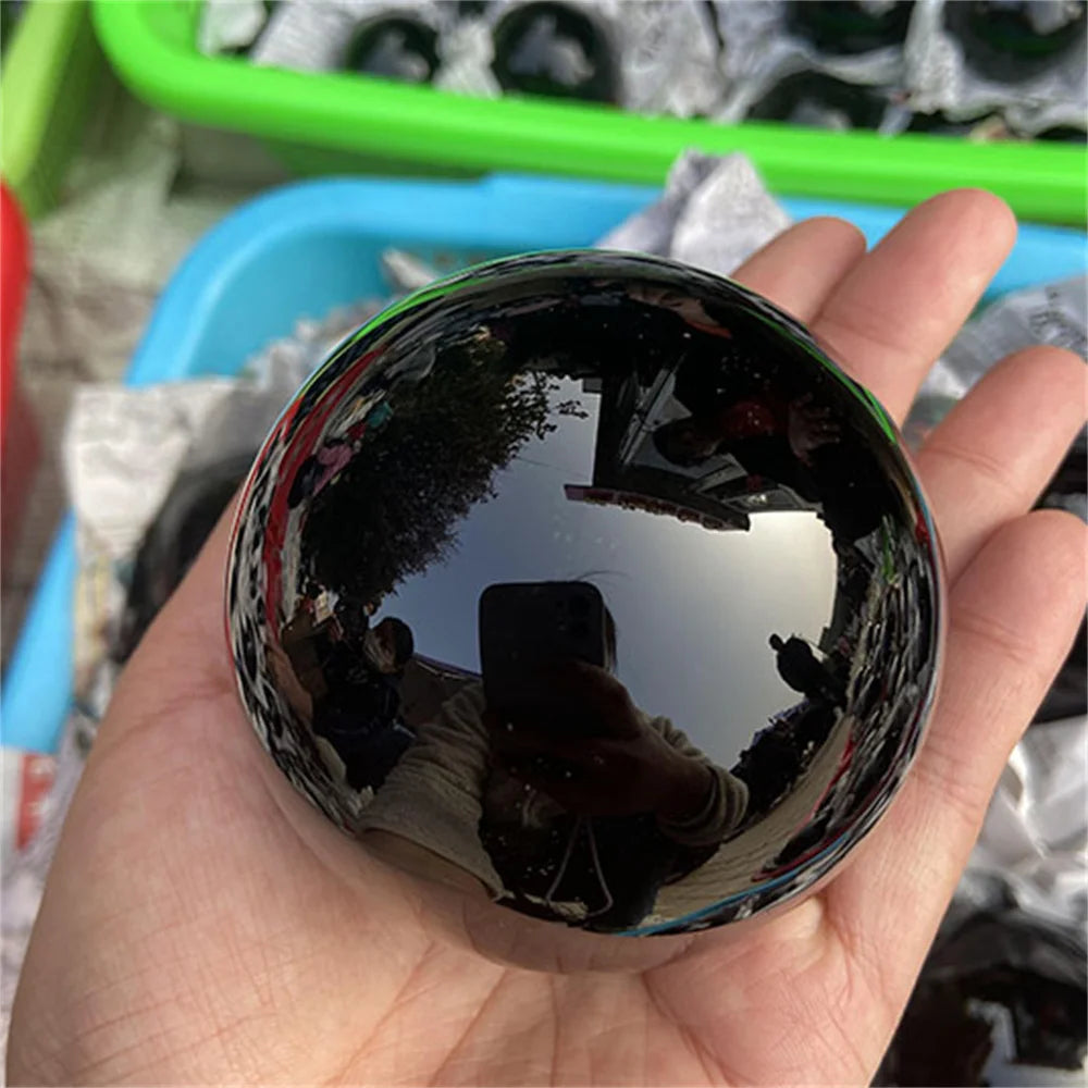 Natural Black Obsidian Sphere Energy Meditation Ball