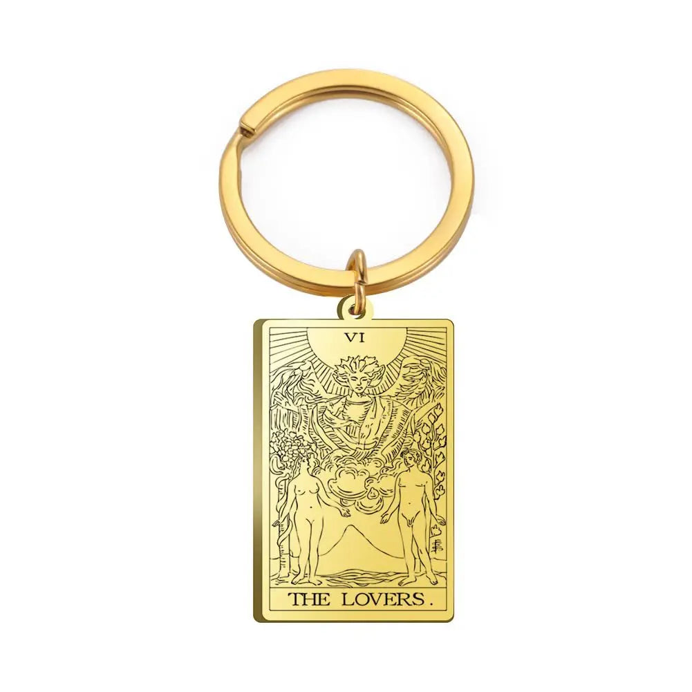 Tarot Card Keychain – Stainless Steel Gold & Silver | Major Arcana Mystical Symbol Charm
