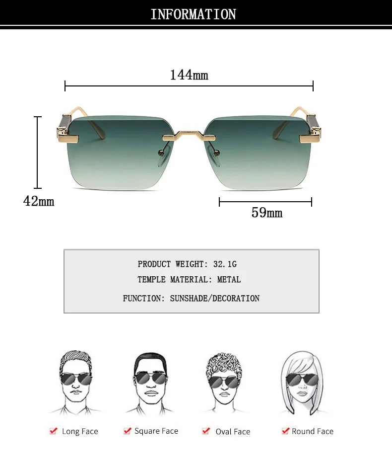 Rimless Designer Sunglasses