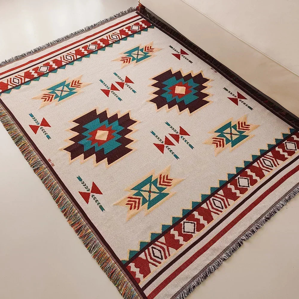 Oversized Aztec & Mayan Boho Throw Blanket - Vintage Geometric Tapestry
