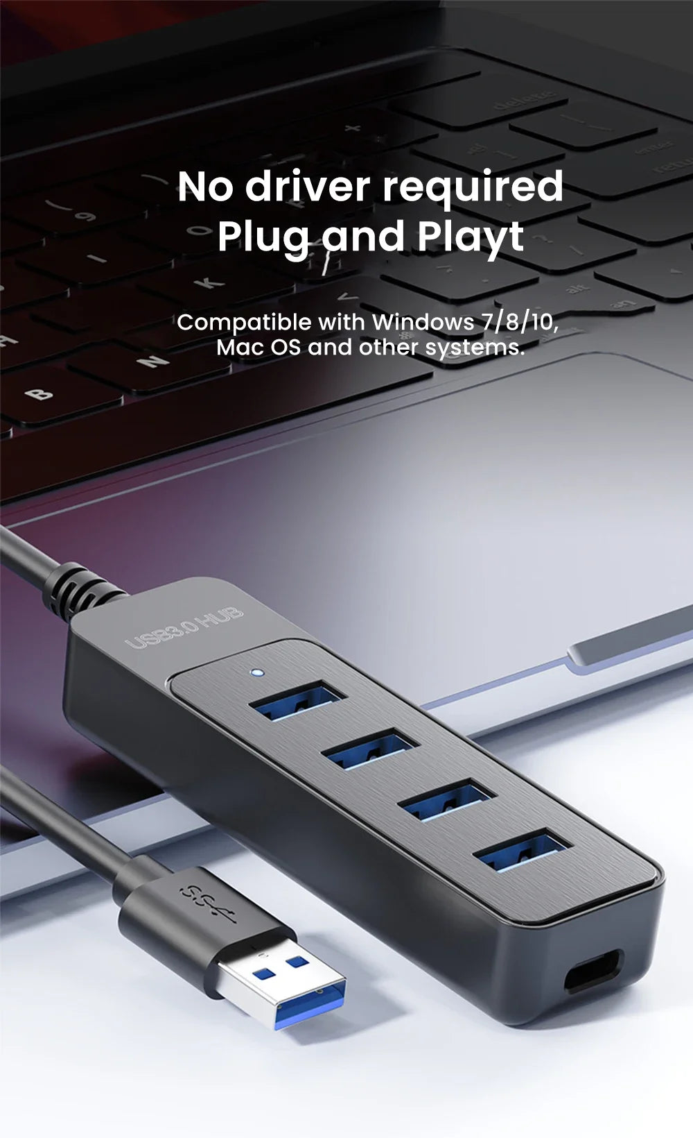 4-Port USB 3.0 Splitter Hub | Type-C & USB 2.0 Expander