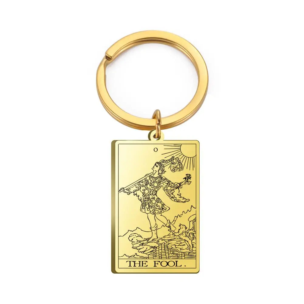 Tarot Card Keychain – Stainless Steel Gold & Silver | Major Arcana Mystical Symbol Charm