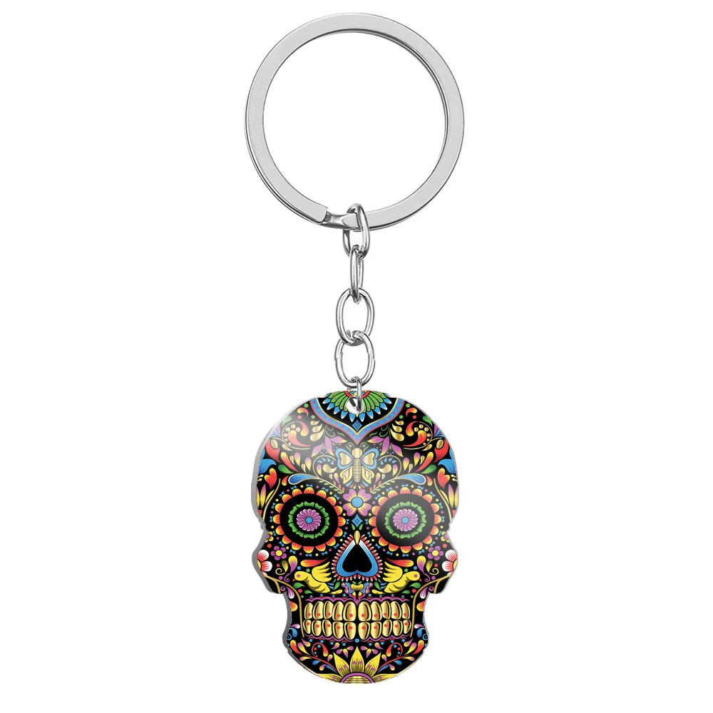 Festive Crystal Skull Keychain | Titanium-Plated Stainless Steel Charm