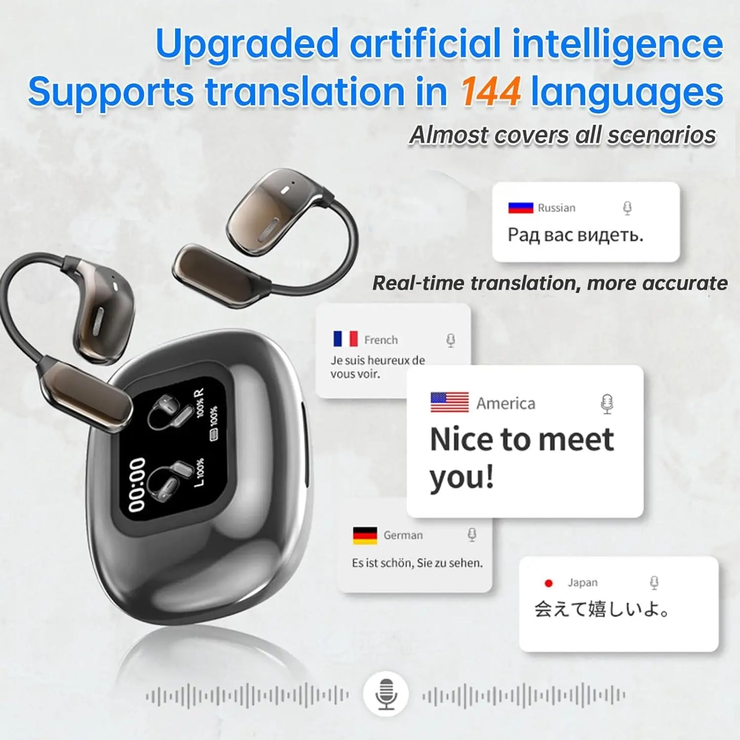 UYUXIO AI Translator Earbuds - 144 Language Real Time LCD Case