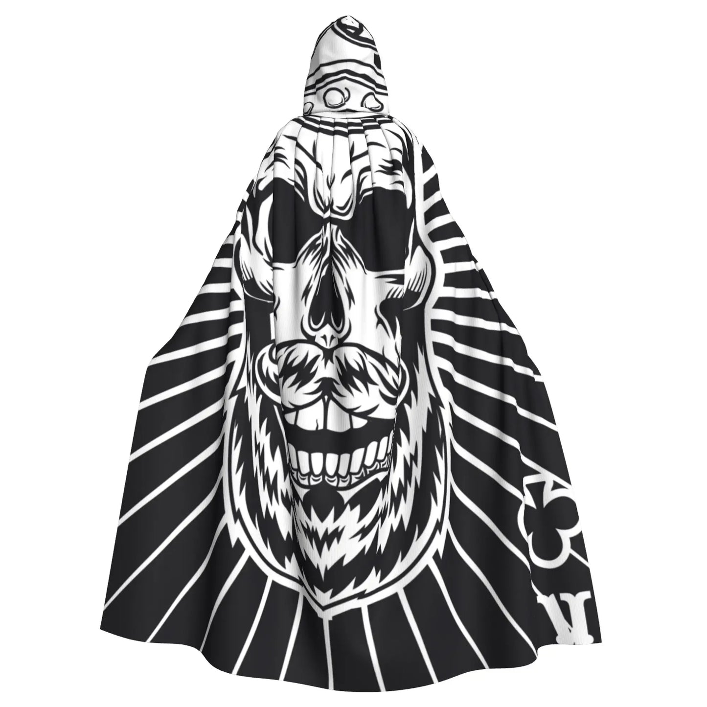 Black and white cape with skull design on a white background