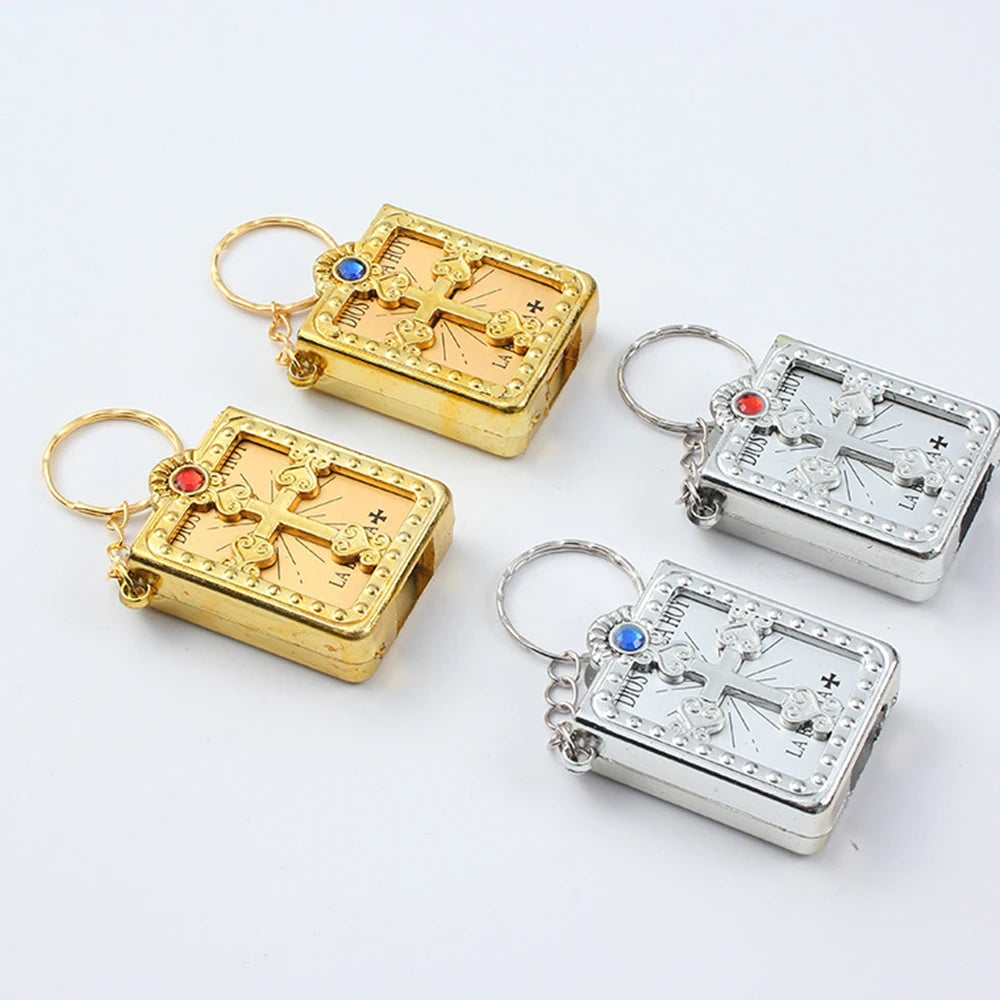 Mini gold-tone Holy Bible keychain pendant with jewel embellishments