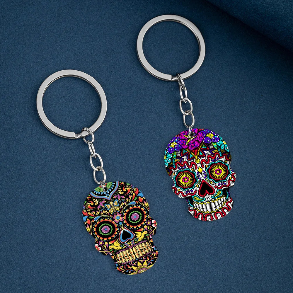 Festive Crystal Skull Keychain | Titanium-Plated Stainless Steel Charm