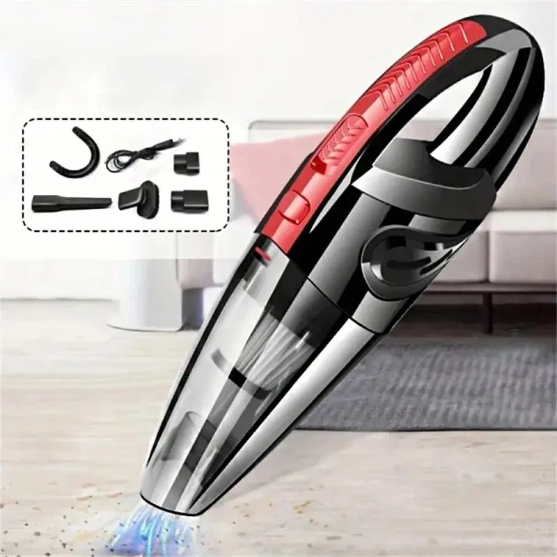 Handheld vacuum cleaner with attachments on a wooden floor