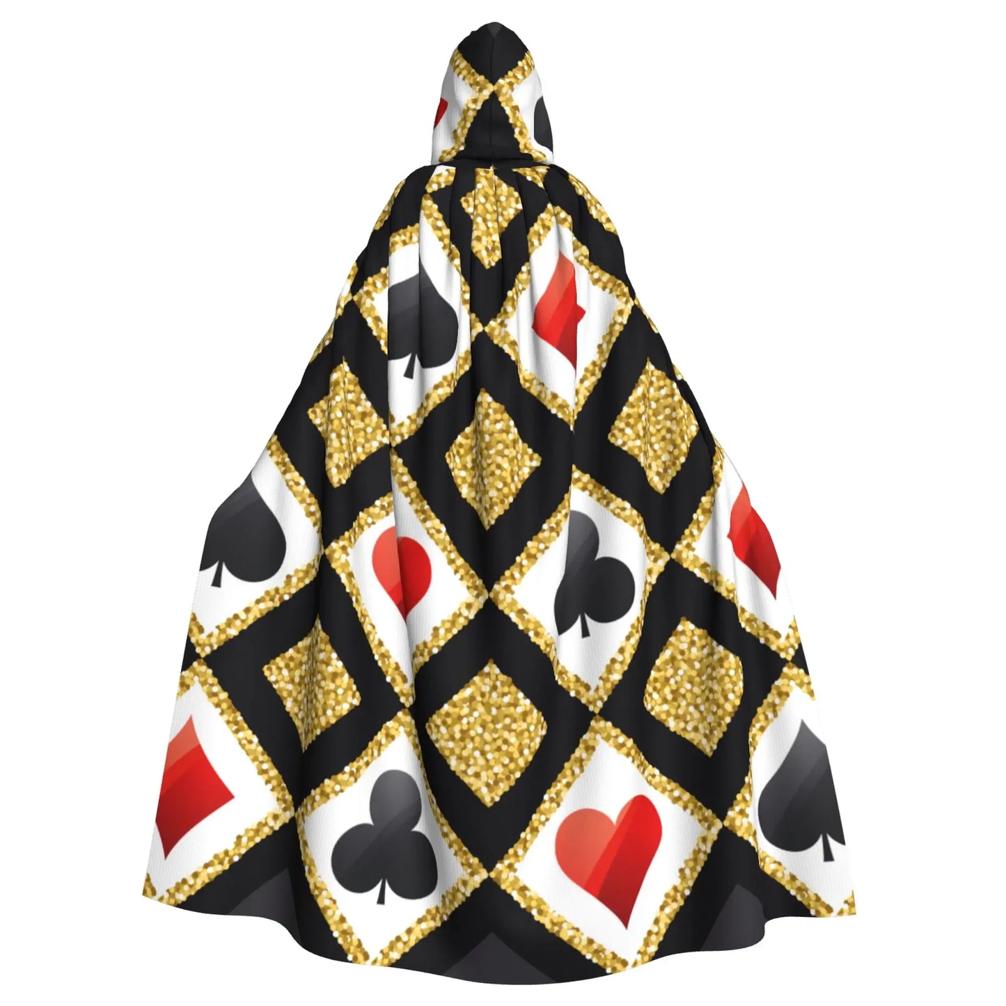 Hooded blanket with playing card symbols on a white background