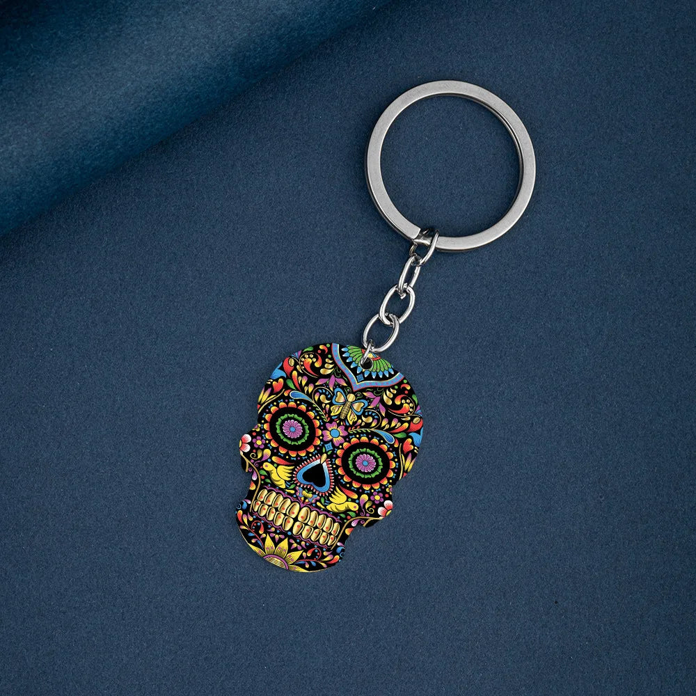 Festive Crystal Skull Keychain | Titanium-Plated Stainless Steel Charm