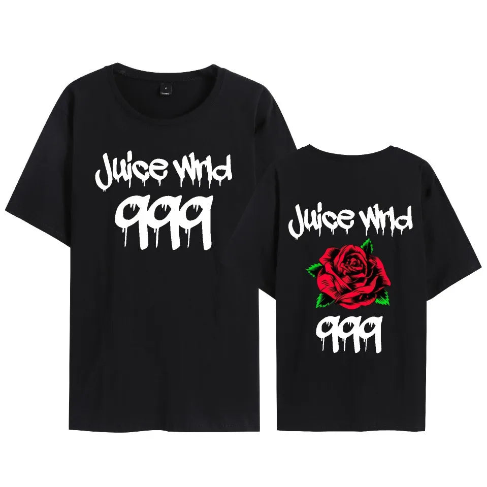 Juice WRLD 999 tribute t-shirt with red rose graphic