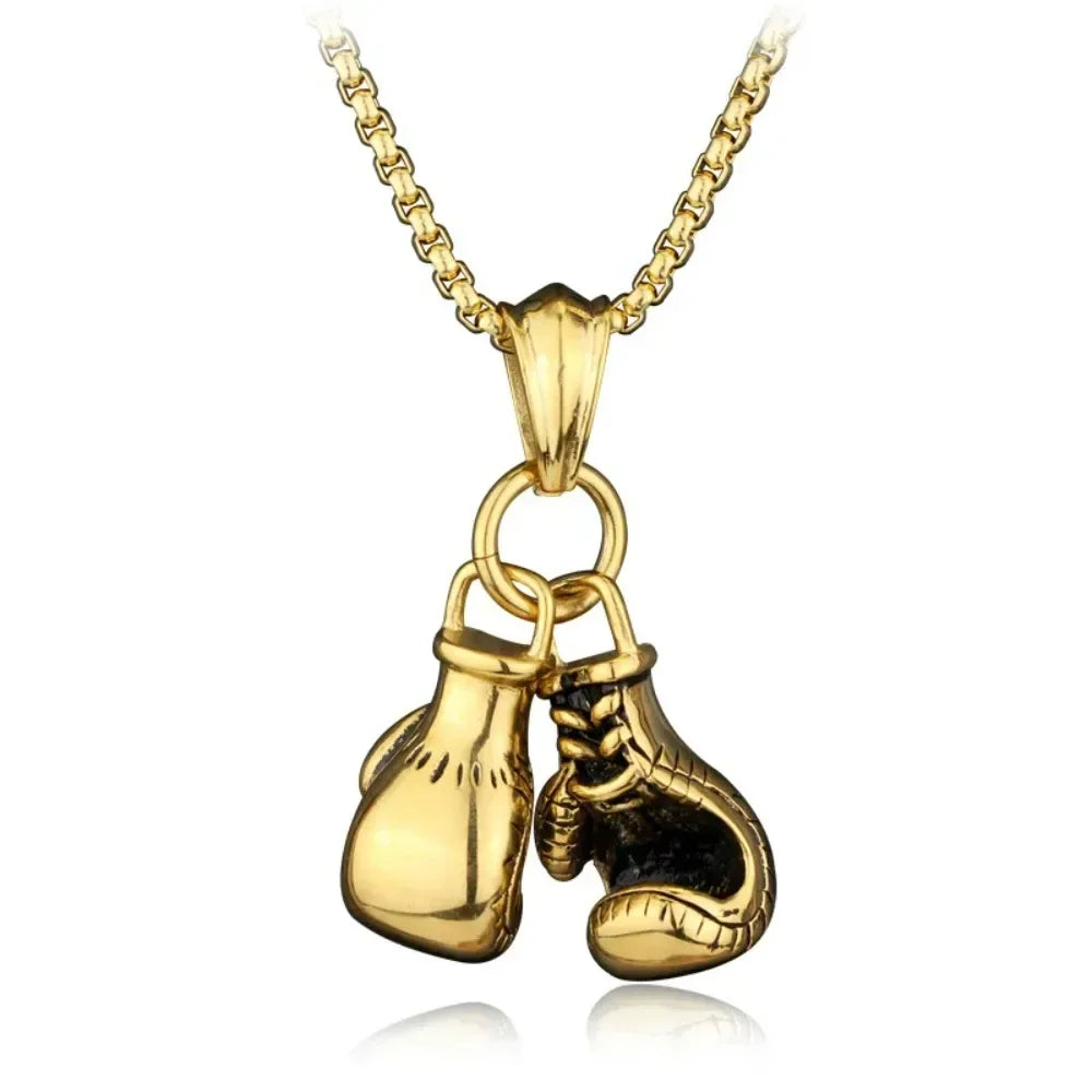 Bust-Down Everlasting Fighter Fashion Jewelry Boxing Glove Pendant | Golden Gloves Fight-Night Design on Rope Chain
