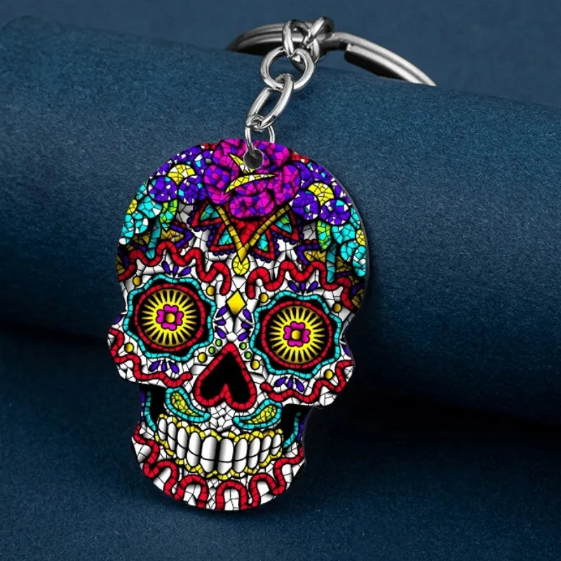 Festive Crystal Skull Keychain | Titanium-Plated Stainless Steel Charm
