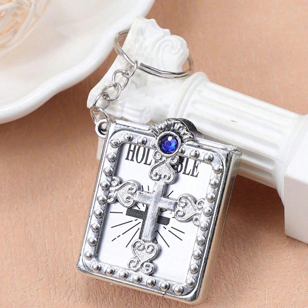 Mini gold-tone Holy Bible keychain pendant with jewel embellishments