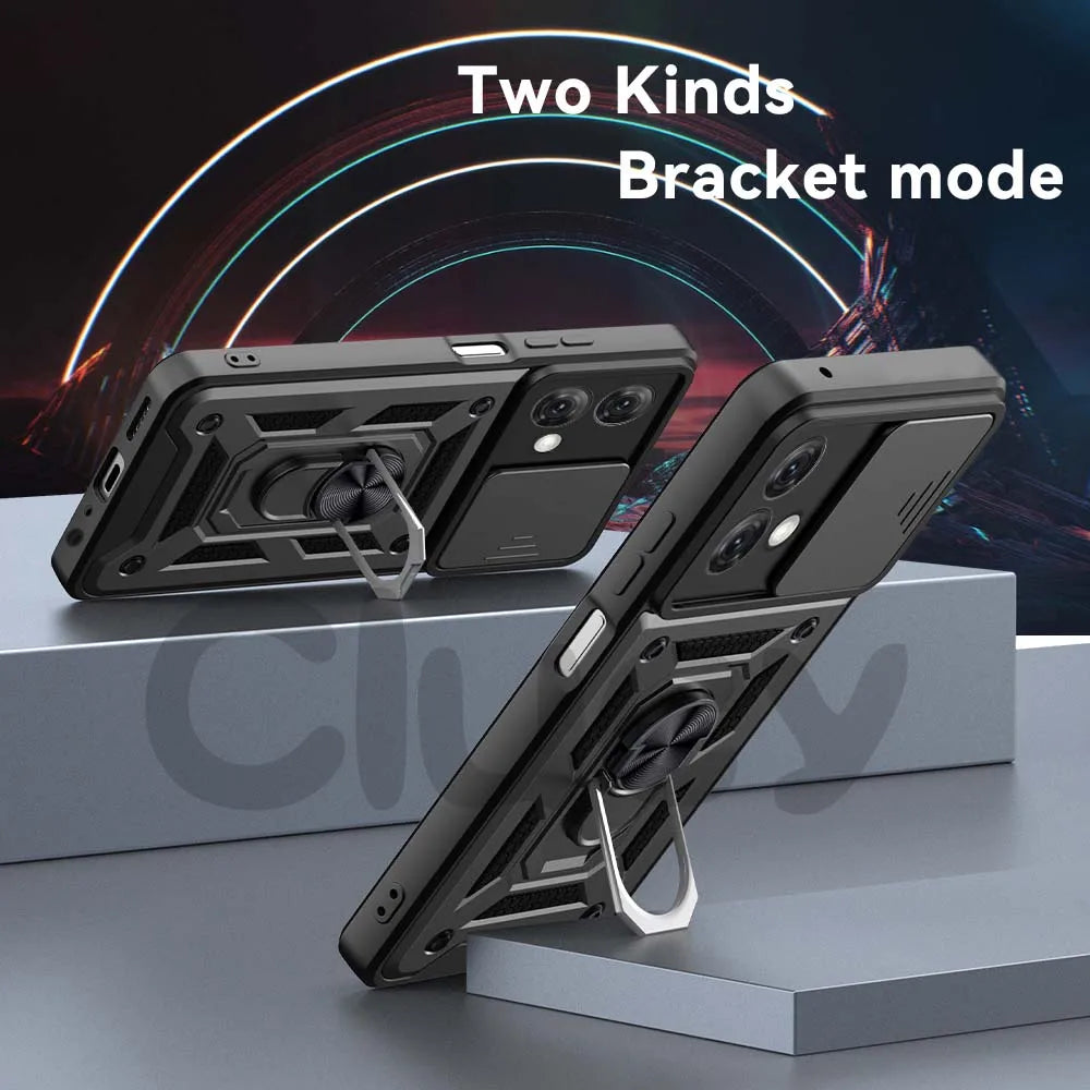 Rugged-Durable & Dependable Moto Phone Cases | Heavy Protection With Finger Ring Support & Camera Privacy Slide