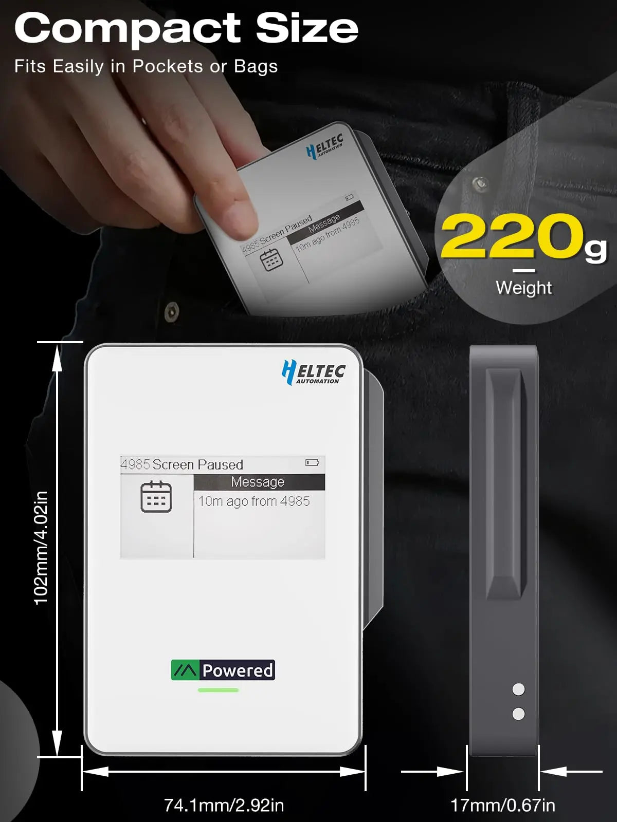 Heltec MeshPocket Qi2 Magnetic Power Bank – 15W Wireless Fast Charging, Meshtastic Compatible, 5000mAh/10000mAh, E-Ink Display