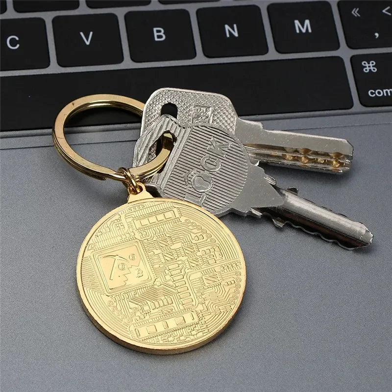 Gold & Silver Plated Bitcoin Collectible Coin Keychain - Stylish Crypto Gift