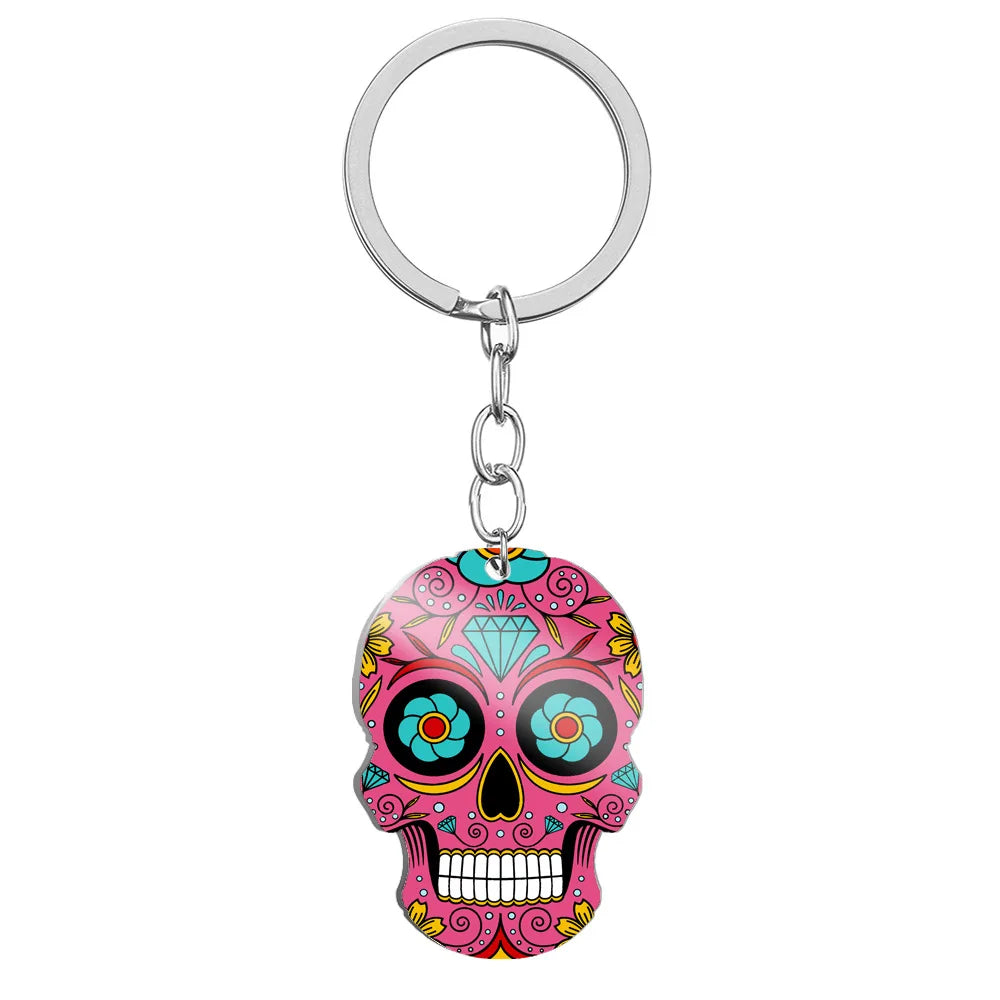 Festive Crystal Skull Keychain | Titanium-Plated Stainless Steel Charm