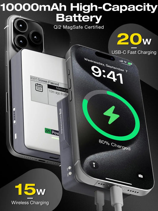 Heltec MeshPocket Qi2 Magnetic Power Bank – 15W Wireless Fast Charging, Meshtastic Compatible, 5000mAh/10000mAh, E-Ink Display