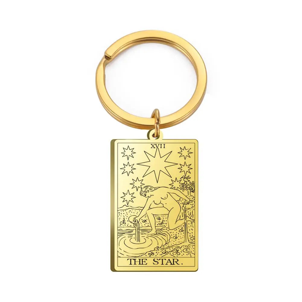 Tarot Card Keychain – Stainless Steel Gold & Silver | Major Arcana Mystical Symbol Charm