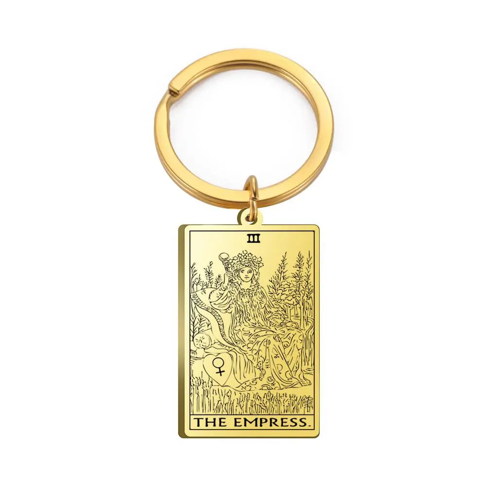 Tarot Card Keychain – Stainless Steel Gold & Silver | Major Arcana Mystical Symbol Charm