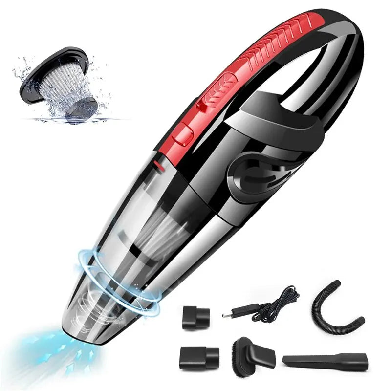 Handheld vacuum cleaner with attachments on a white background