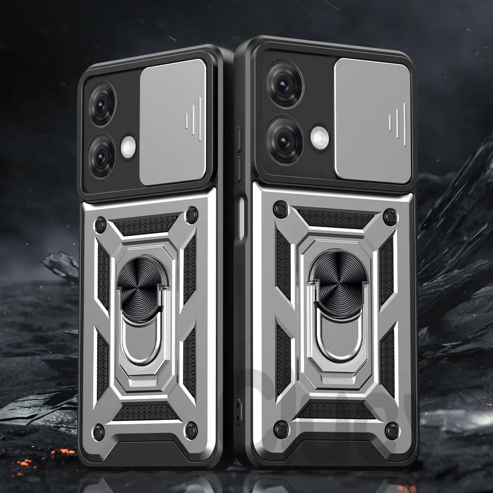 Rugged-Durable & Dependable Moto Phone Cases | Heavy Protection With Finger Ring Support & Camera Privacy Slide