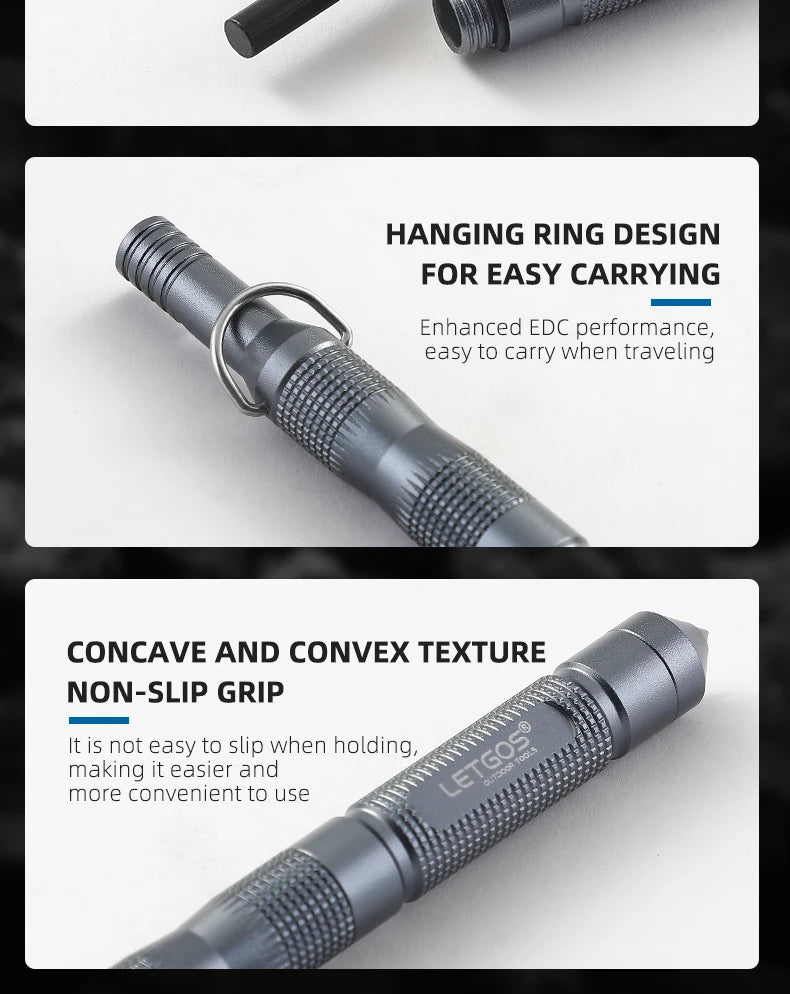 Grey power whistle pen with hanging ring design and concave/convex texture on a white background