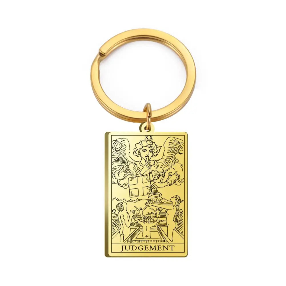 Tarot Card Keychain – Stainless Steel Gold & Silver | Major Arcana Mystical Symbol Charm