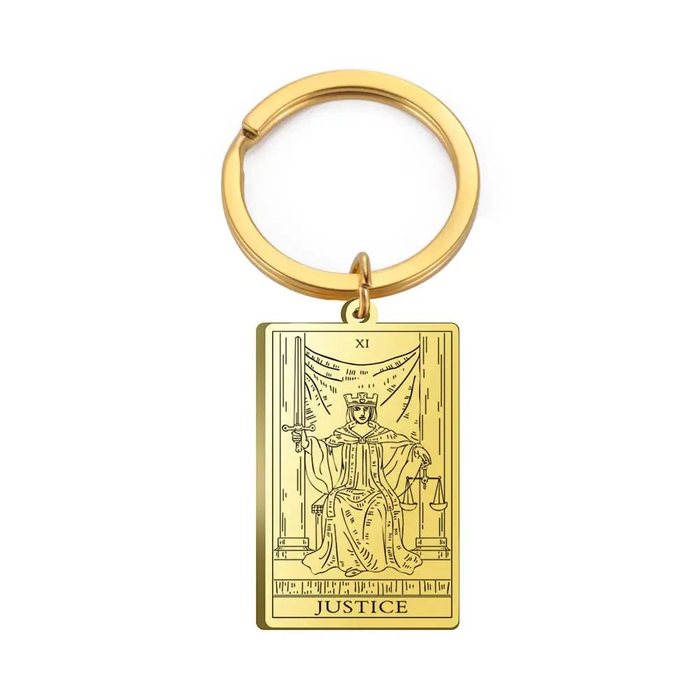 Tarot Card Keychain – Stainless Steel Gold & Silver | Major Arcana Mystical Symbol Charm