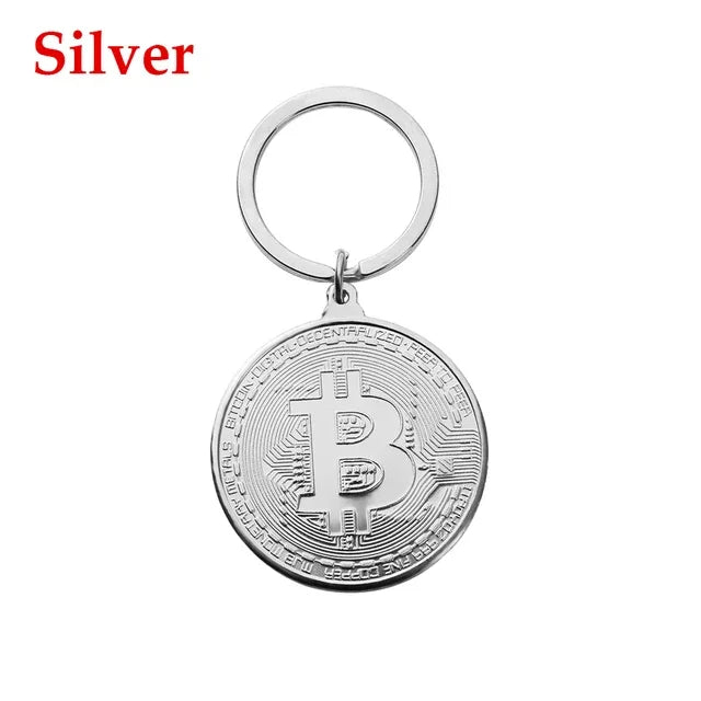 Gold & Silver Plated Bitcoin Collectible Coin Keychain - Stylish Crypto Gift