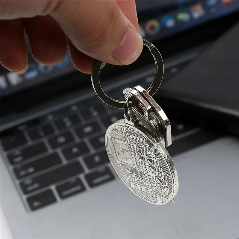 Gold & Silver Plated Bitcoin Collectible Coin Keychain - Stylish Crypto Gift