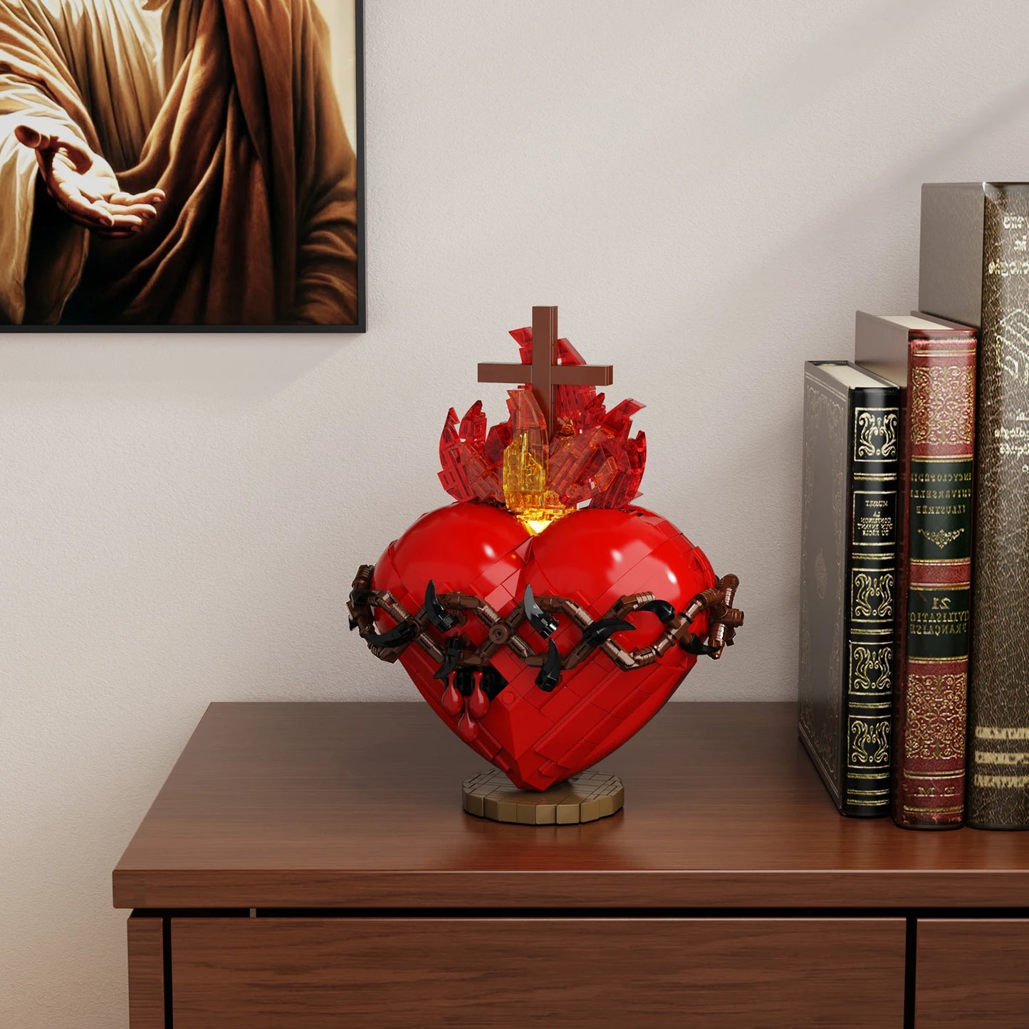 Sacred Heart of Jesus Building Block Puzzle & LED Home Decoration | Family Bonding & Christian Gifts