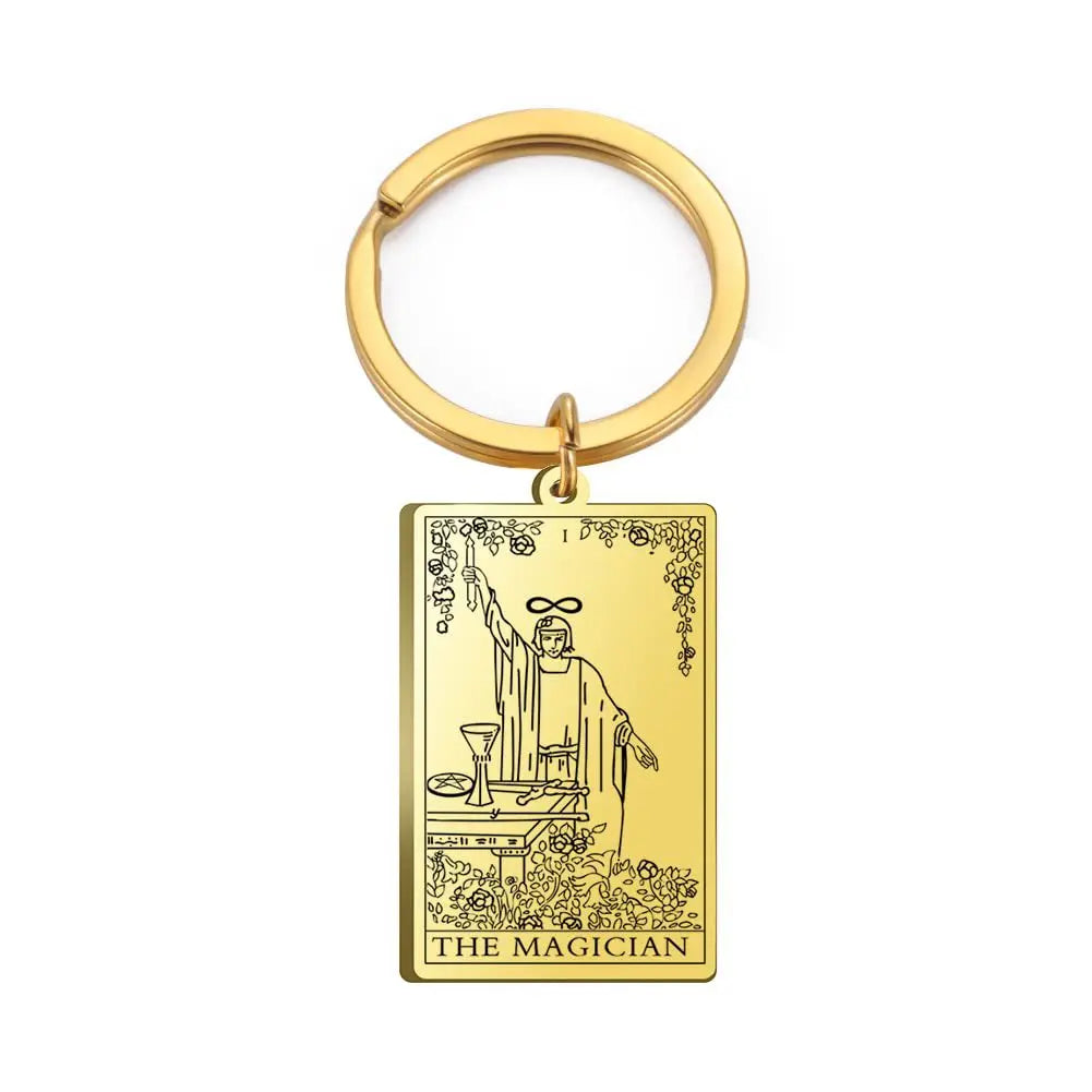 Tarot Card Keychain – Stainless Steel Gold & Silver | Major Arcana Mystical Symbol Charm