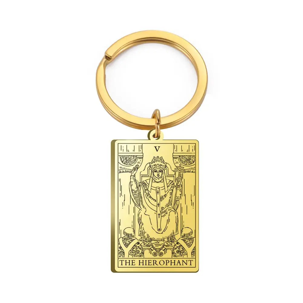Tarot Card Keychain – Stainless Steel Gold & Silver | Major Arcana Mystical Symbol Charm
