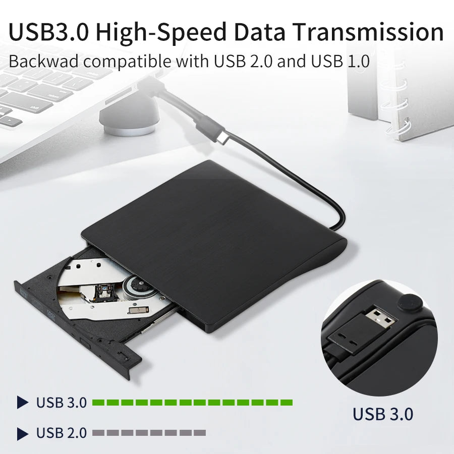 Portable External DVD-RW Drive Burner & Reader | Sleek Lightweight Design
