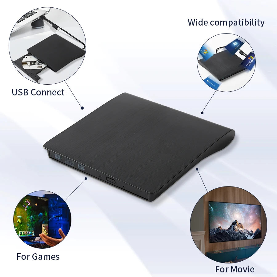 Portable External DVD-RW Drive Burner & Reader | Sleek Lightweight Design