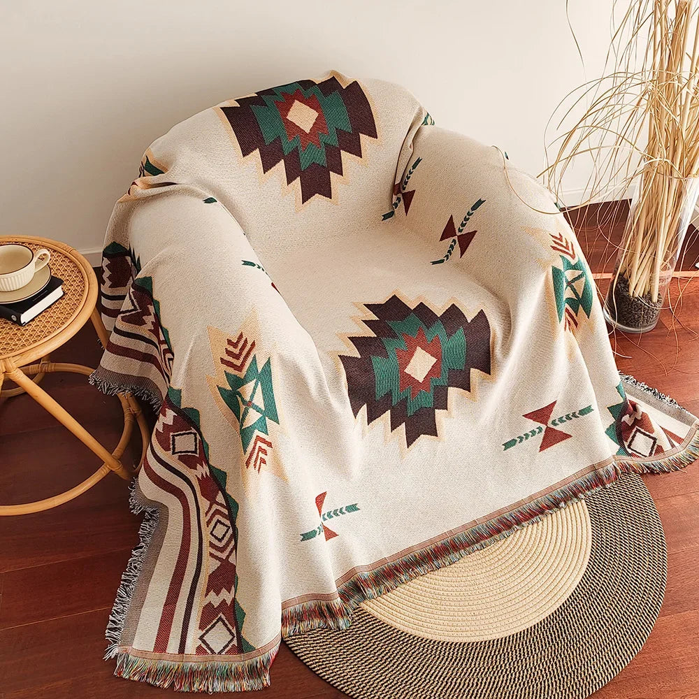 Oversized Aztec & Mayan Boho Throw Blanket - Vintage Geometric Tapestry