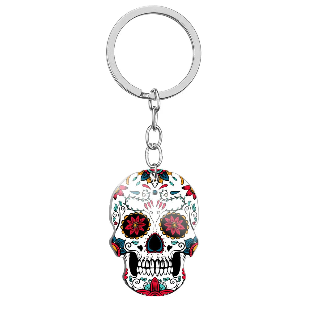Festive Crystal Skull Keychain | Titanium-Plated Stainless Steel Charm