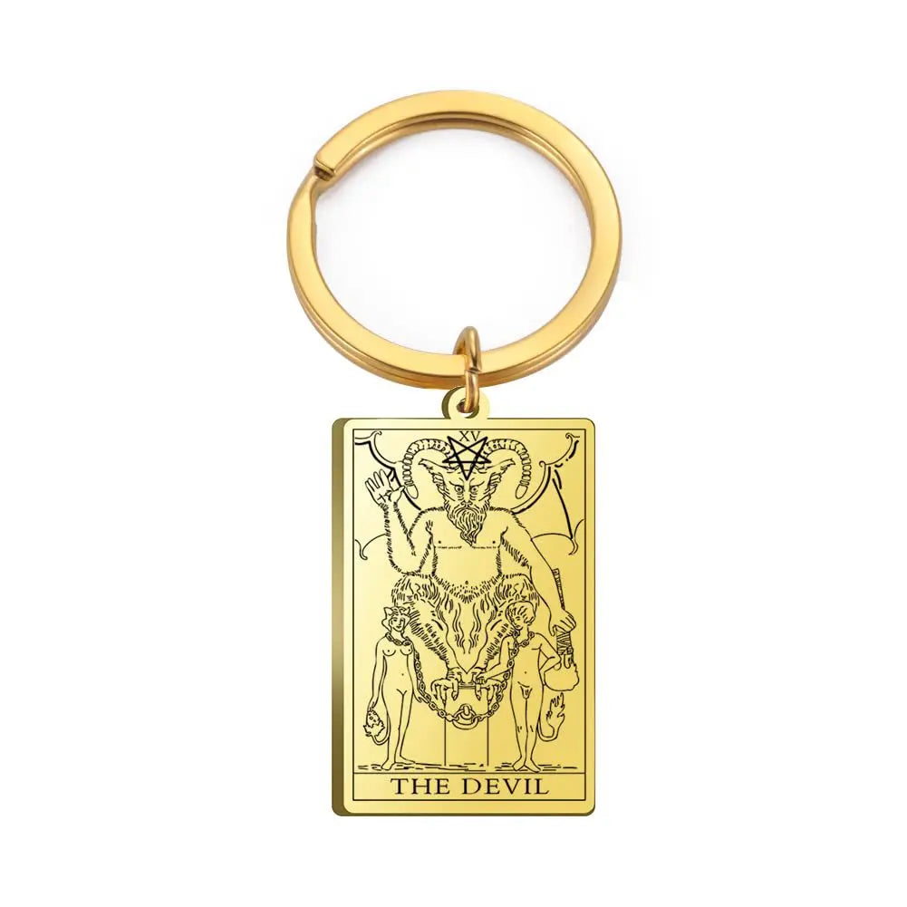Tarot Card Keychain – Stainless Steel Gold & Silver | Major Arcana Mystical Symbol Charm