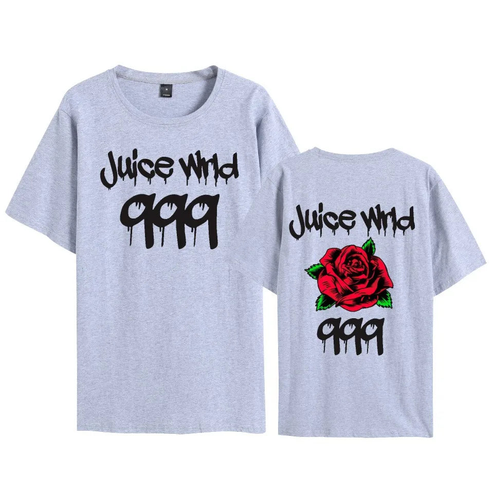 Juice WRLD 999 tribute t-shirt with red rose graphic