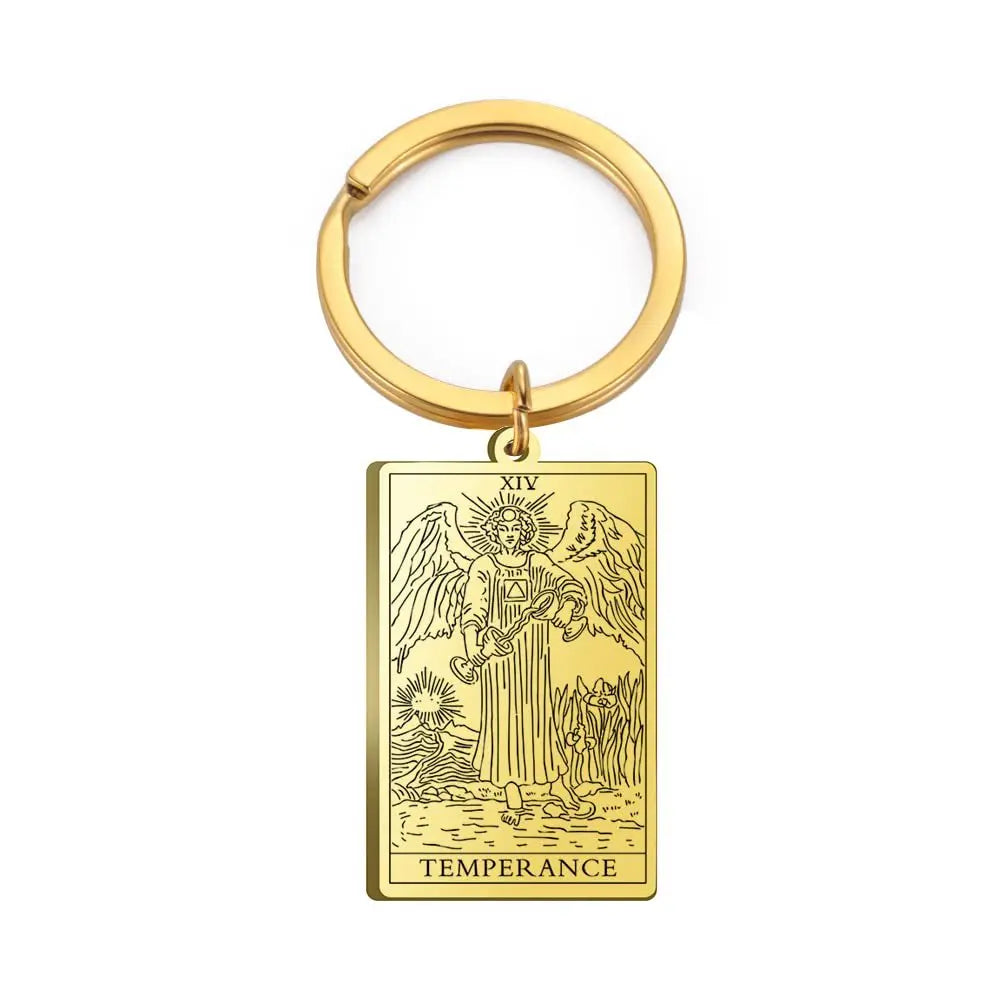 Tarot Card Keychain – Stainless Steel Gold & Silver | Major Arcana Mystical Symbol Charm
