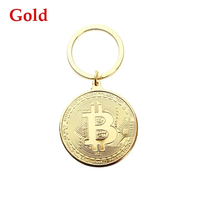 Gold & Silver Plated Bitcoin Collectible Coin Keychain - Stylish Crypto Gift