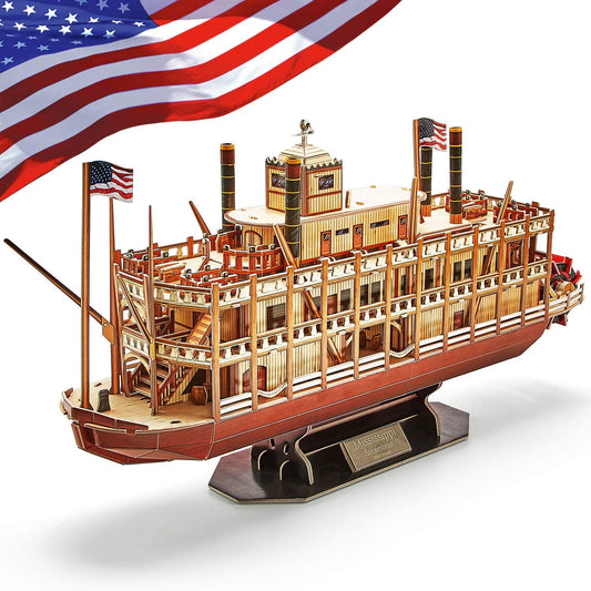CubicFun 3D Vessel Puzzle "Mississippi Steamboat" Ship Model - US Worldwide Trading (142 Pieces)